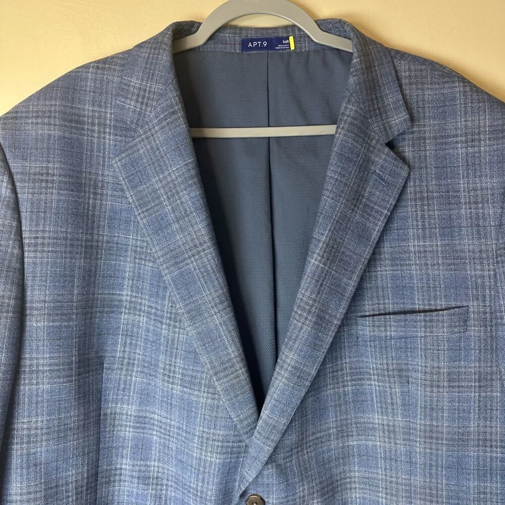 Apt. 9 Men’s Blue Plaid 2-Button Notch Lapel Blazer Sport Coat 54R